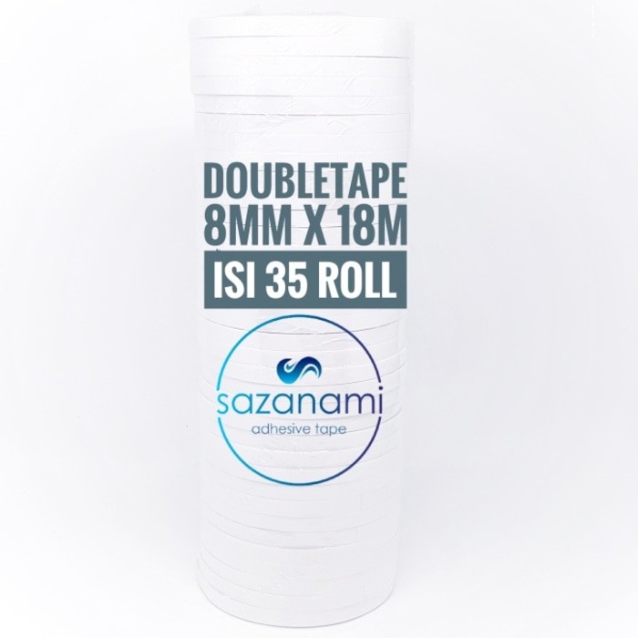 

YEN DOUBLE TAPE 8MM x 18 METER DOUBLETAPE KERTAS PUTIH SAZANAMI ISI 35ROLL