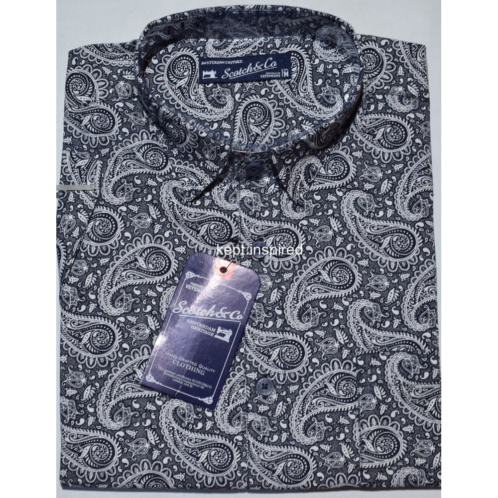 SCOTCH & CO Kemeja Pria Casual Lengan Pendek Hitam Motif Reguler TDS 02 ORIGINAL