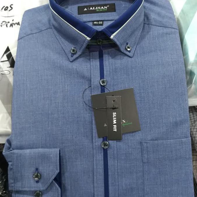Kualitas Terbaik Alisan Kemeja Pria Biru Jeans Slimfit Panjang Katun Titon - Biru, M ON SALE