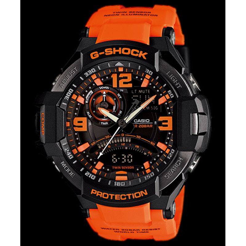 Jam Tangan Pria Merk G Shock Type GA-1000 Orange Original Bm Baterai Free Box Set