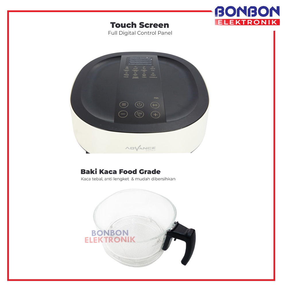 Advance Digital Air Fryer ADF-38DW 800 Watt 3.8L / ADF 38DW Kaca