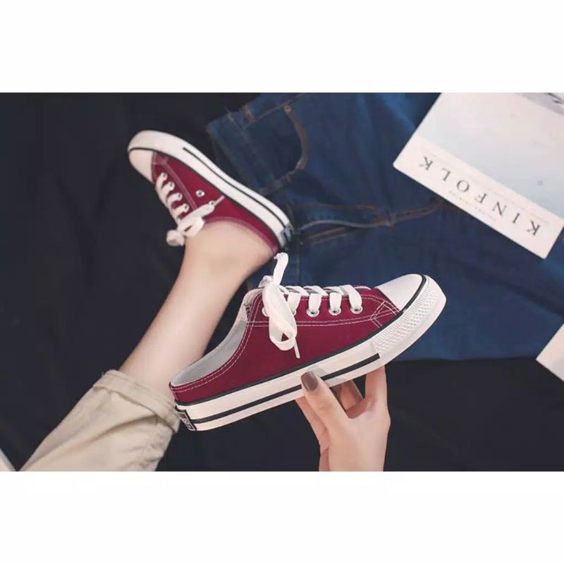 Sepatu Slop BUSTONG Warna Merah Maroon | Sepatu Pria Wanita