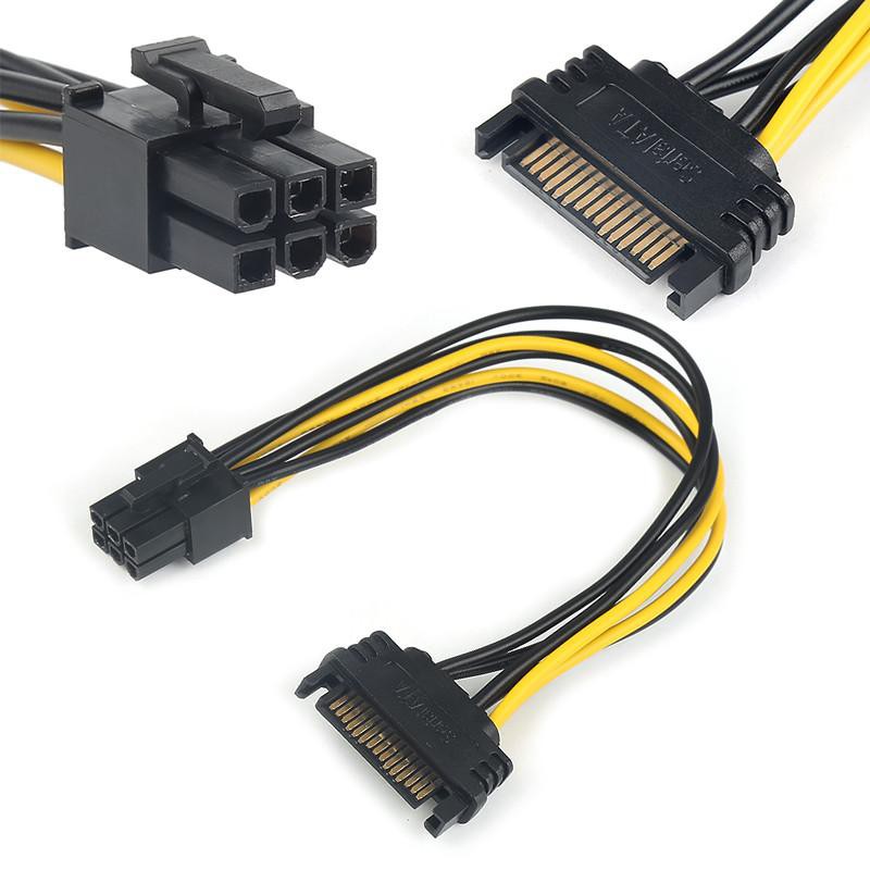 Kabel power 6 pin female to sata 15 pin male pci express vga card video adapter