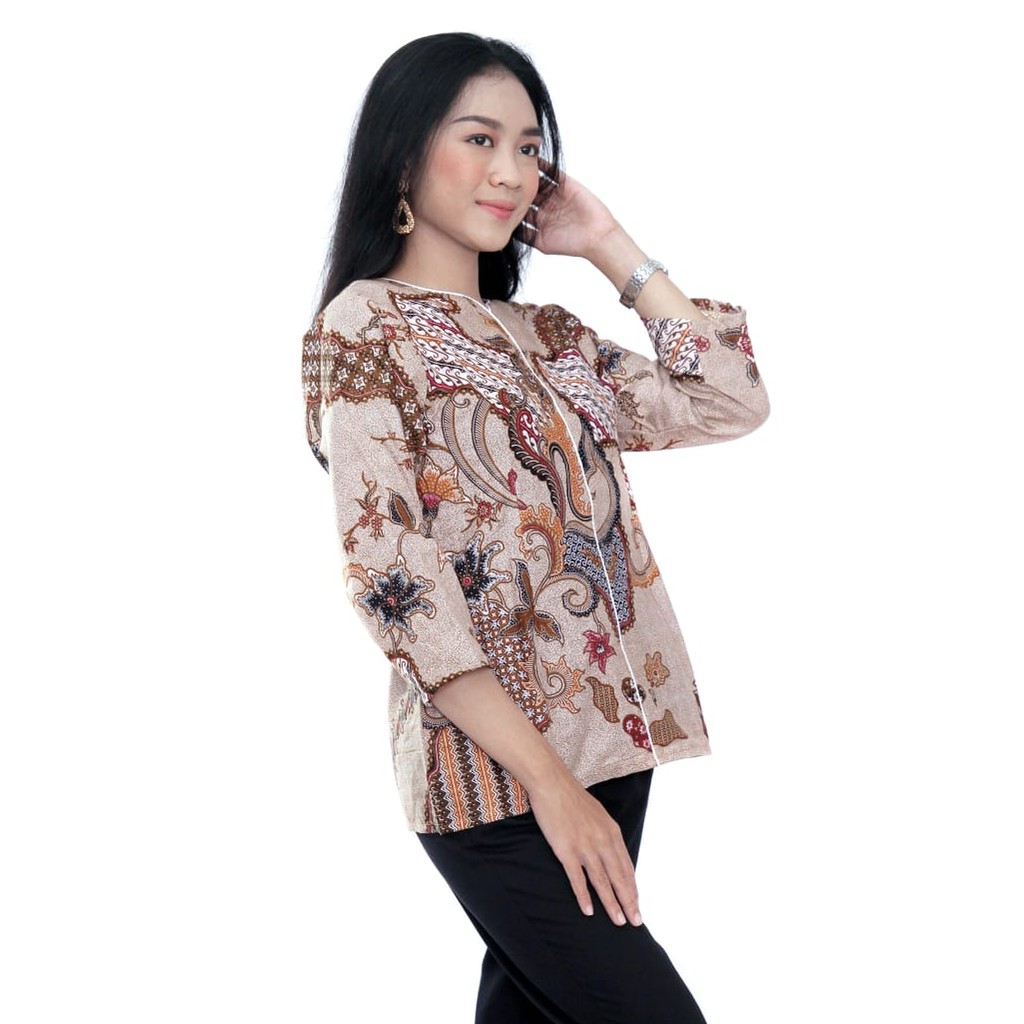 Batik Wanita Atasan Blouse Coklat Modern Size S-M-L-XL-XXL-3L-4L-5L