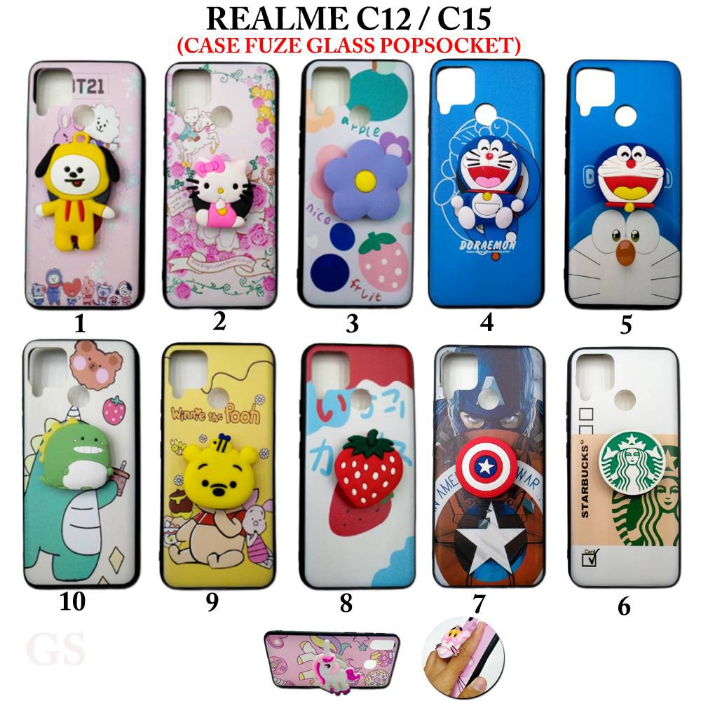 Case REALME 3 Pro 5 Pro 5 / 5i  6 Pro 6 C11 C12 / C15 C2 / A1K Case Fuze Glass Plus Popsocket