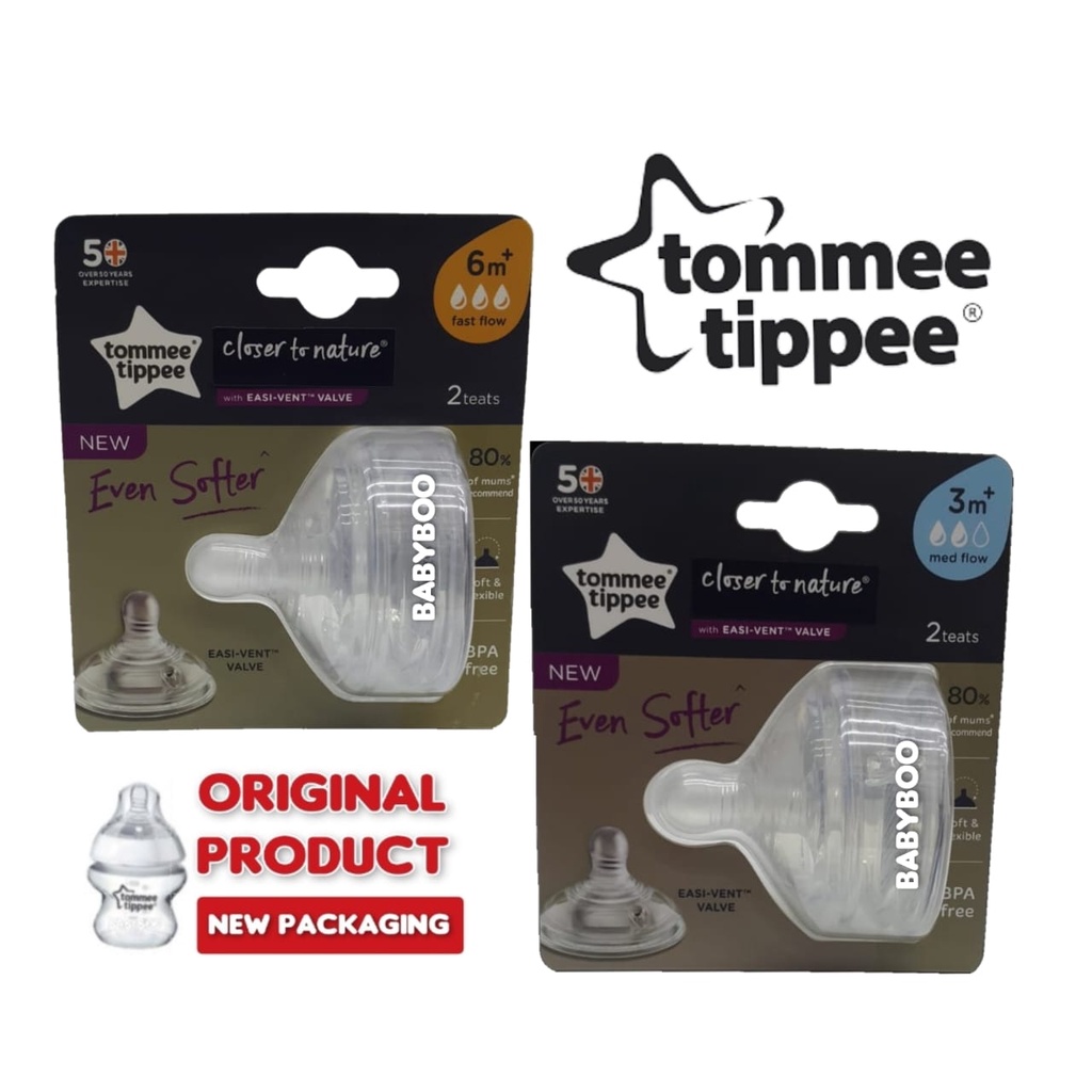 TOMMEE TIPPEE Nipple 3m+ 6m+ isi 2 pc | Dot Baby Medium Fast Flow Karet 2pc pcs | Bayi Closer to Nature CTN