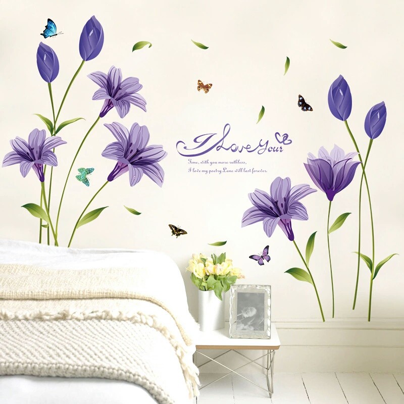 RELIZA WALL STICKER BUNGA LILY UNGU FLOWERS PURPLE SK9122B STIKER DINDING