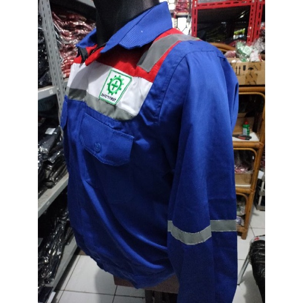 SERAGAM PROYEK BAJU SAFETY MERAH BIRU MODEL PERTAMINA RESLETING