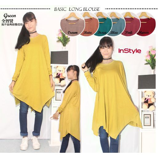 [tunix long blouse RO] Tunik Wanita Spandex Varian Warna