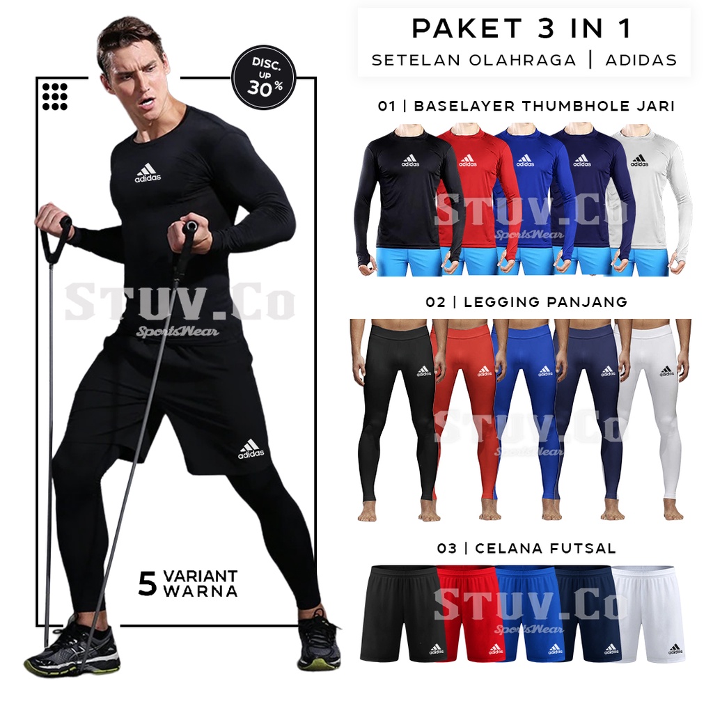 PAKET STELAN PAKAIAN OLAHRAGA MANSET BASELAYER LEGGING PANJANG DAN CELANA FUTSAL PENDEK PRIA WANITA