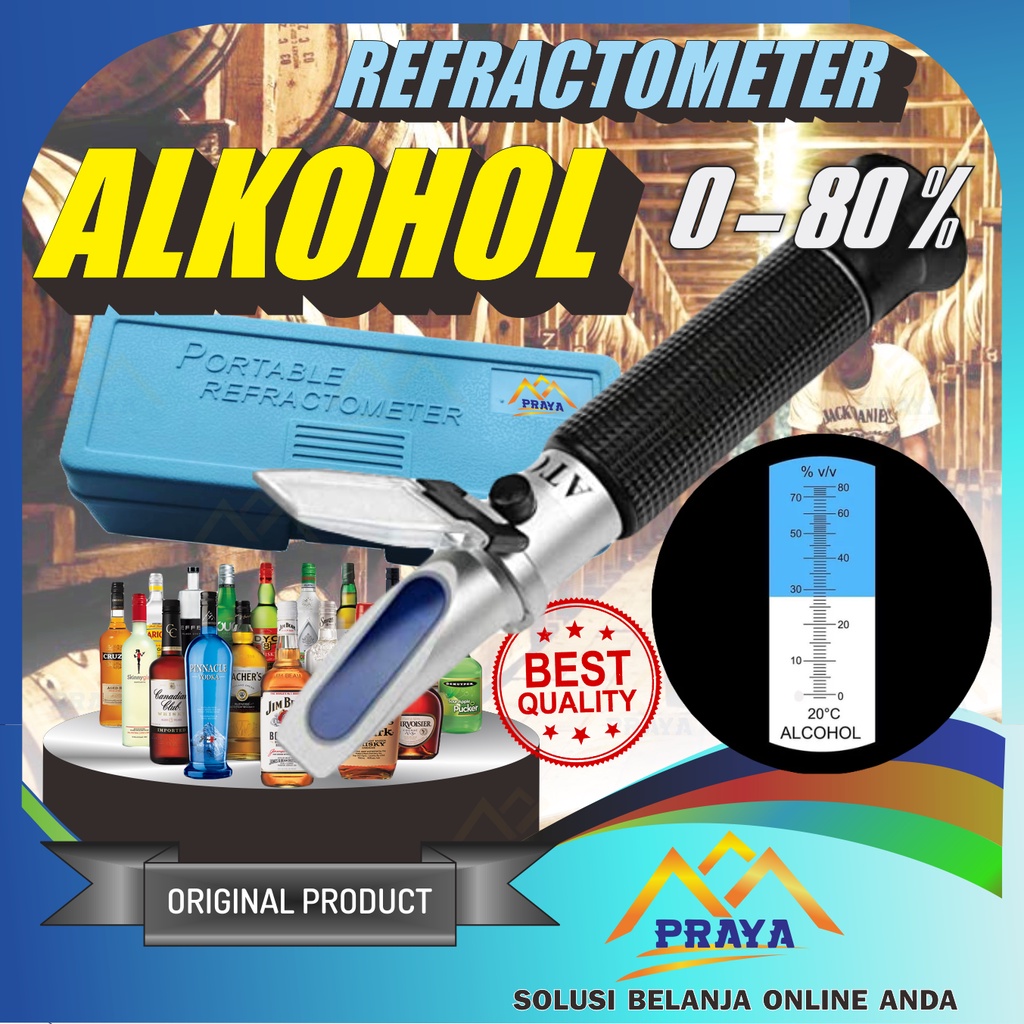 REFRAKTOMETER ALKOHOL refractometer kandungan alcohol alat tes kadar uji cek 0 - 80%