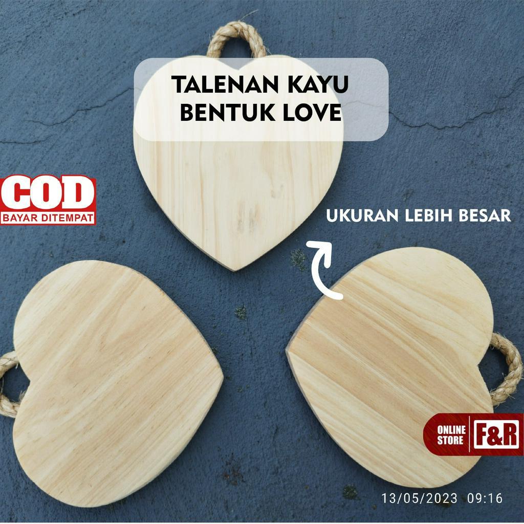 Talenan Kayu Pinus Bentuk Hati Talenan Gantung Dengan Tali Tambang Hiasan Dinding Premium Food Grade Perlengkapan Rumah