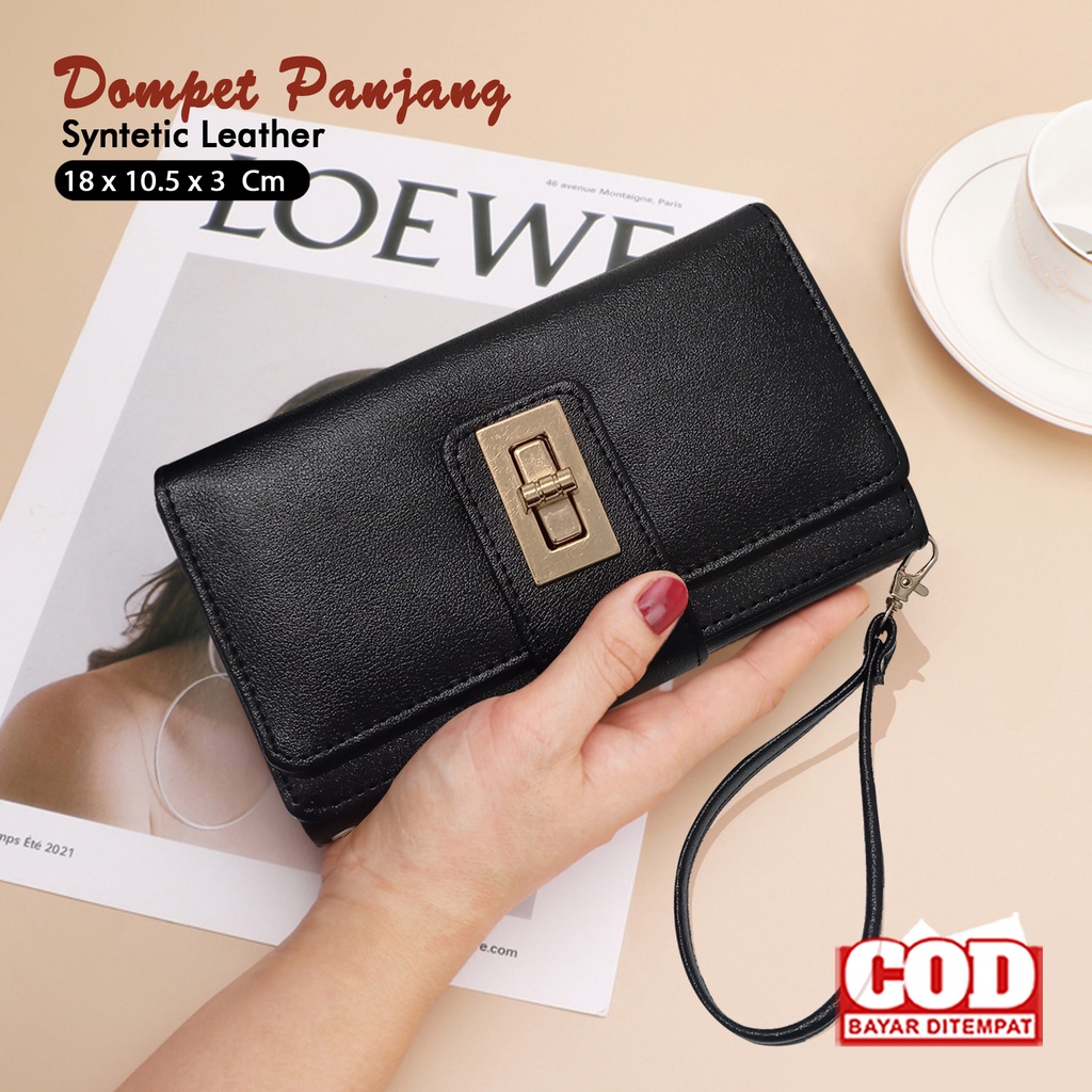 Dompet panjang wanita polos kulit sintetis wallet uang kertas dan koin dompet lipat cewek muat hp