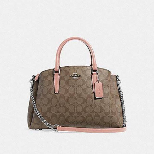 Tas Wanita Coach F29683 Signature Sage Carryall Khaki Pink Petal