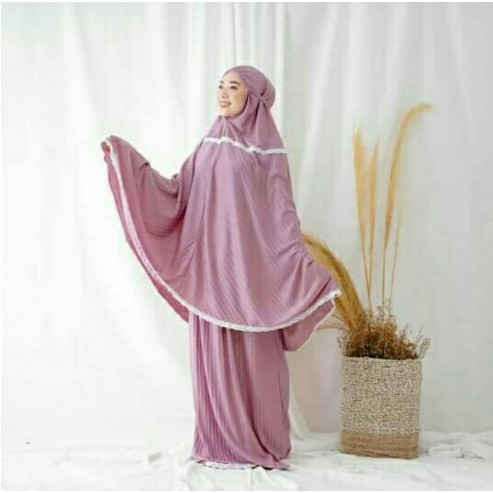 MUKENA TRAVELING MUKENA PLISKET DEWASA MOTIF RENDA FREE TAS WARNA UNGU LILAC