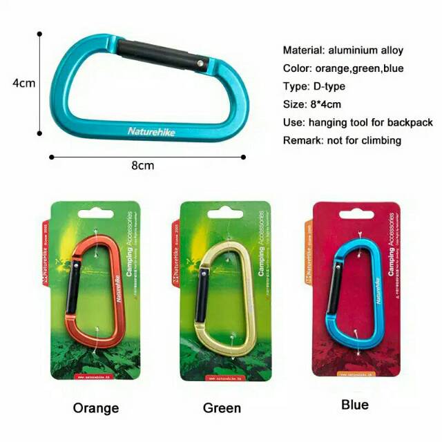 Carabiner Naturehike NH15A001-H type D flat quickdraw 8cm hook clip