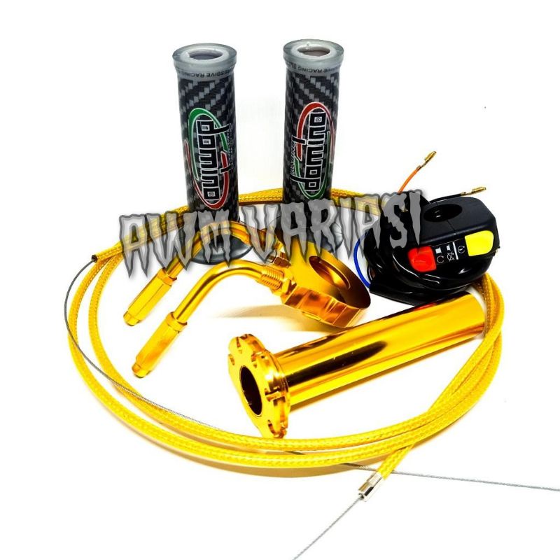 PAKET GAS SPONTAN /SLOSONG  FULL CNC 2PCS KABEL SERAT KARBON GOLD 2PCS L GAS SAKLAR DOMINO PLUS GRIP DOMINO KARBON