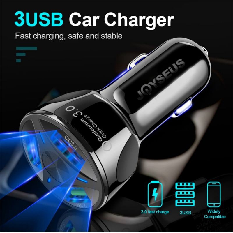 Joyseus Q3 Car Charger 3 Port 3.0A QC 3.0 Fast Charging