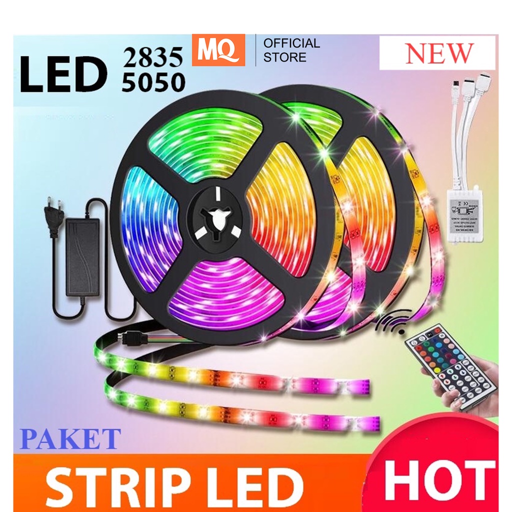 MQ PAKET LAMPU LED STRIP 2835 5050 RGB REMOTE LAMPU HIAS WARNA WARNI LAMPU KAMAR AESTHETIC