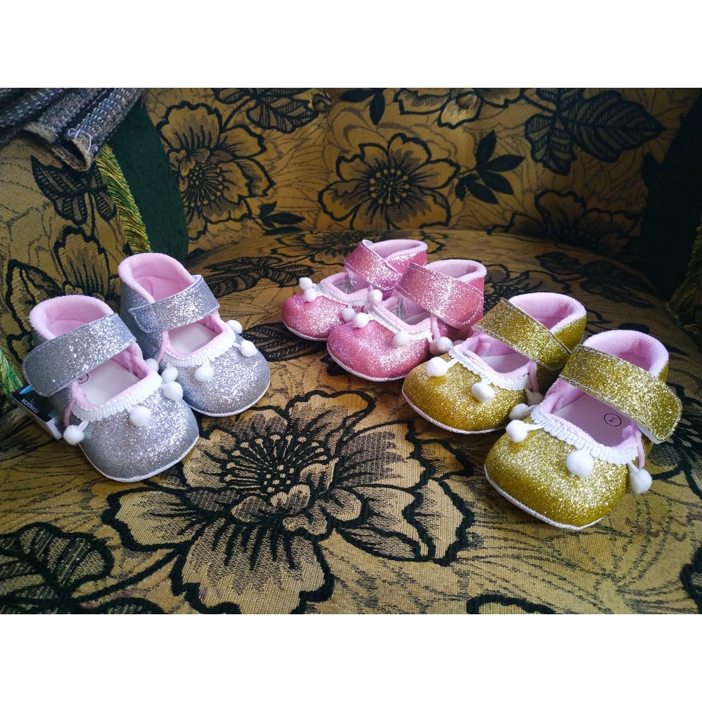 AMH BABY SHOES BLING-BLING RENDA POM-POM 2-13 BULAN