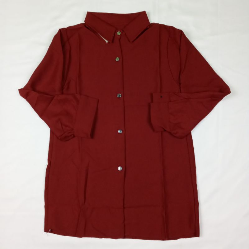 KEMEJA POLOS TANGAN SKODER | BAJU KANTOR PUTIH HITAM | KEMEJA FORMAL| ATASAN WANITA LENGAN PANJANG-Marun 27