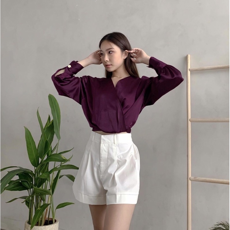 CLARA LONGSLEEVE TOP SATIN BLOUSE KOREA - ATASAN WANITA BAHAN SATIN FIT TO XL - KEMEJA PESTA - ATASAN UNTUK KONDANGAN - HADIAH / KADO ULTAH UNTUK CEWEK