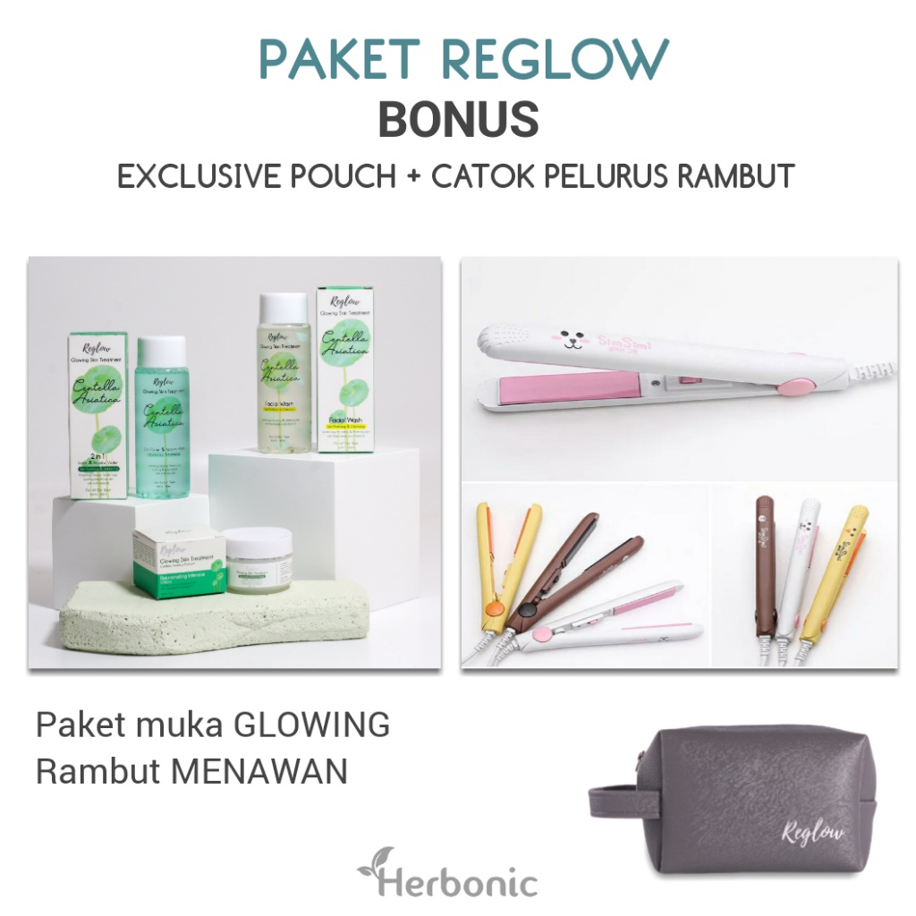 REGLOW PAKET SKINCARE BPOM GLOWING SKIN TREATMENT PAKET WAJAH GLOWING FACIAL WASH / TONER / CREAM-1 Paket+Catok Rambut