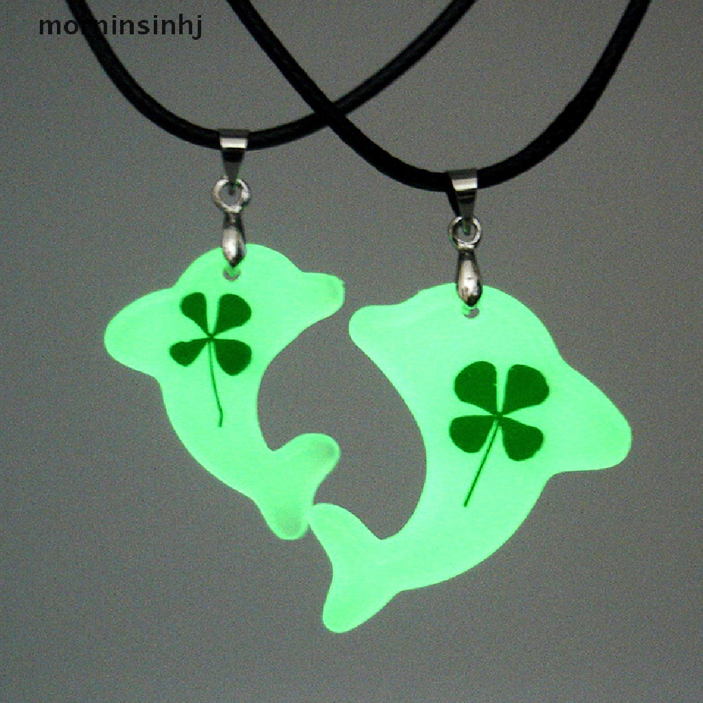 Mornin 2pcs Kalung Rantai Liontin Hati Clover Luminous Untuk Wanita