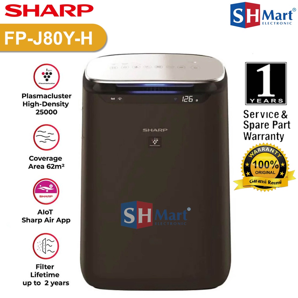 AIR PURIFIER SHARP SMART FP-J80Y-H / FPJ80YH CAKUPAN AREA 62M2 / PENJERNIH UDARA GARANSI RESMI