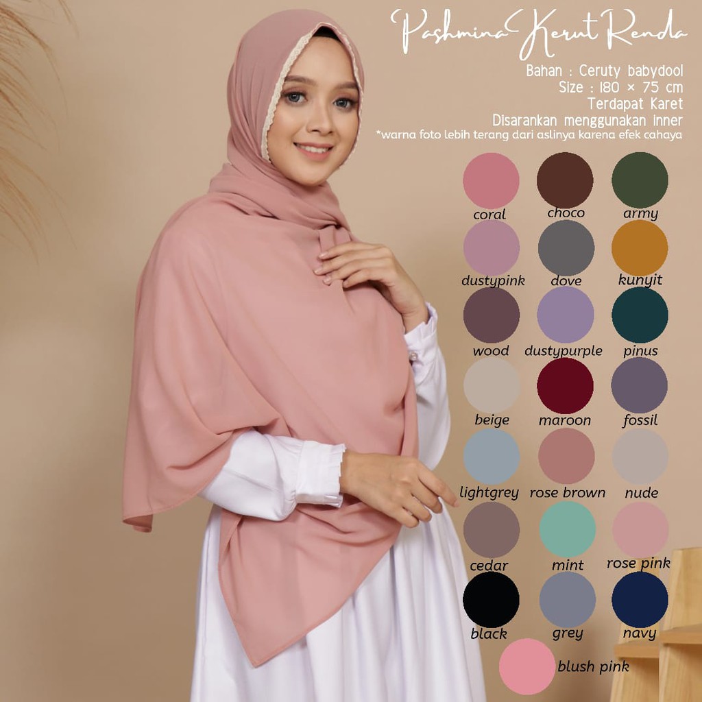 TERLARIS!! BEST SELLER!!! HIJAB/JILBAB PASHMINA_PASHMINA KERUT RENDA_BAHAN CERUTY BABYDOLL PREMIUM