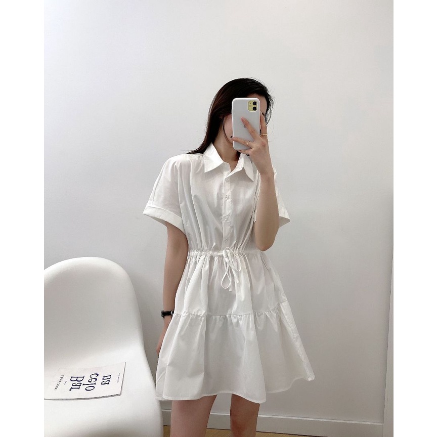 Dress casual import White Tie Waist korea style putih dasi