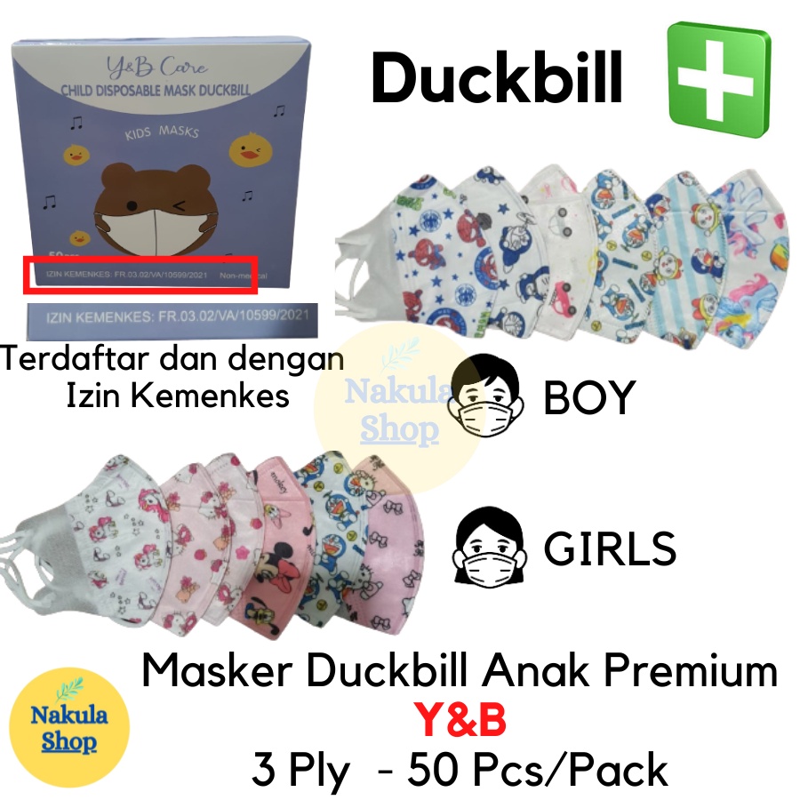 Masker Anak Duckbill 3 Ply Izin Kemenkes - 50 Pcs/Pack