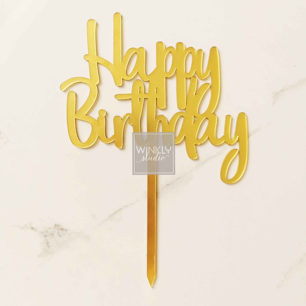 Acrylic Cake Topper Happy Birthday / Topper Akrilik Kue Ulang Tahun / Toper Kue Tart HW Gold