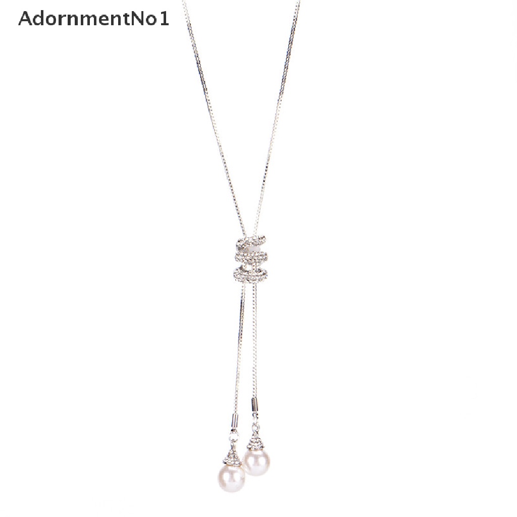 (AdornmentNo1) Kalung Rantai Panjang Dengan Liontin Mutiara + Berlian Imitasi Untuk Wanita