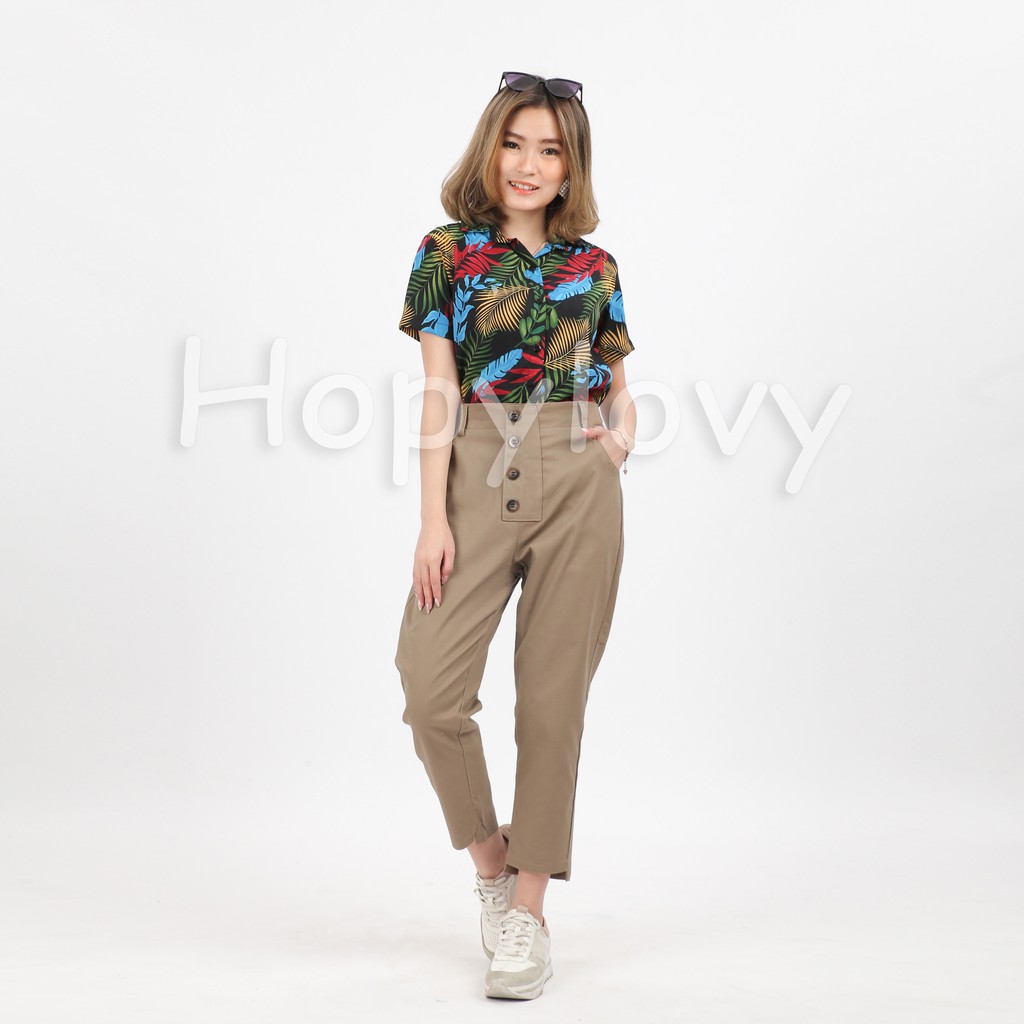 HOPYLOVY - Celana Bahan Kancing 4 Wanita Netiza Cutting Pants