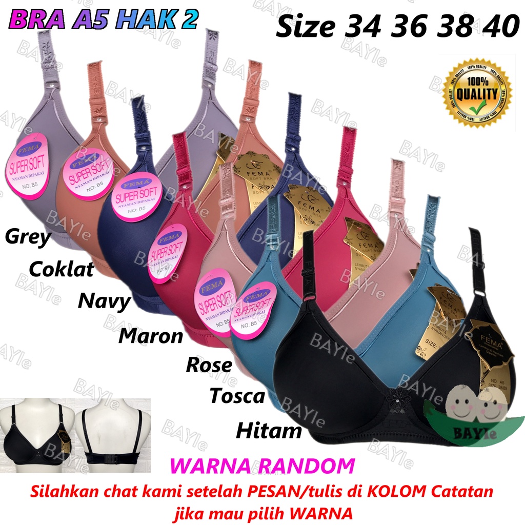 BAYIe - BH / Bra Wanita Cewek Remaja/ABG/Dewasa FEMA A5 Cup A Busa Sedang Tanpa Kawat Kaitan 2 Size 34 - 40