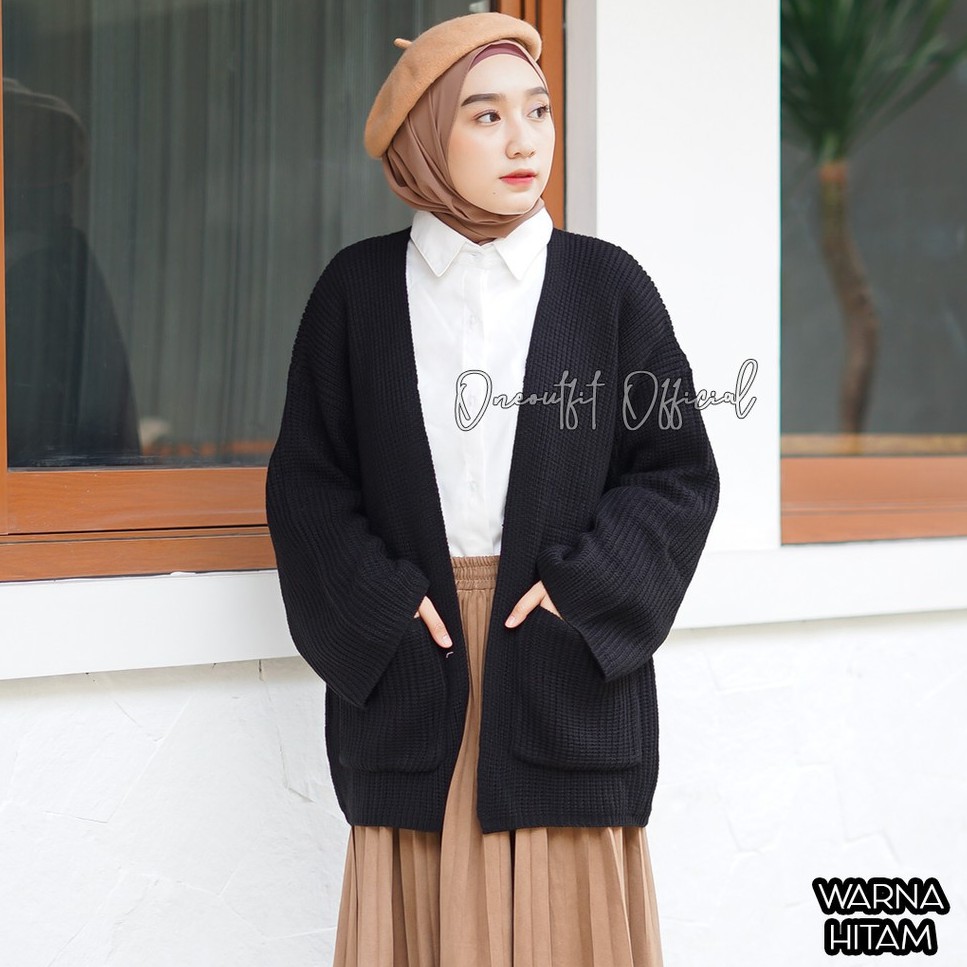 4XL- 5XL Cardigan Rajut Jumbo Premium/ Cardigan Rajut Oversize/ Outer Jumbo Big Size/ Rajut Murah-Hitam