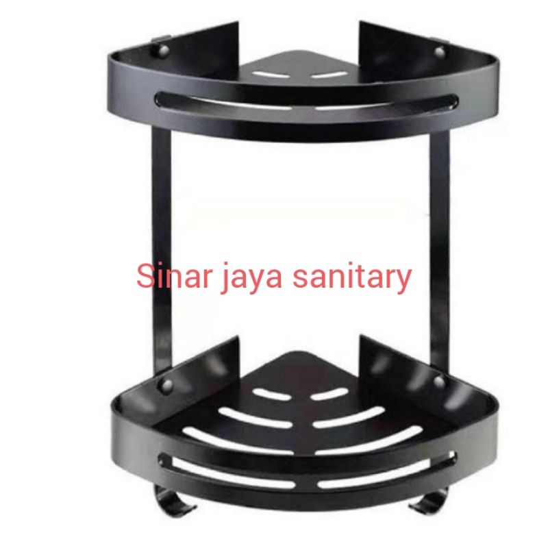 Rak sabun sudut hitam 2 susun / rak sabun sudut hitam aluminium / Tempat sabun hitam sudut