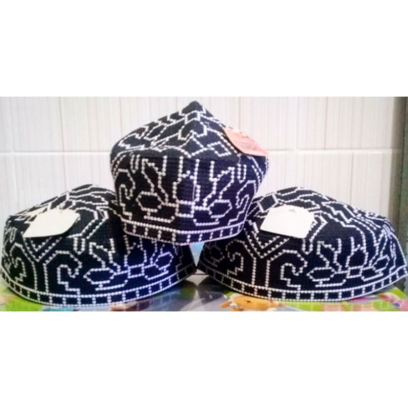 Kopyah Pakistan Strimin Motif Hitam Peci / Topi Muslim Pria & Anak