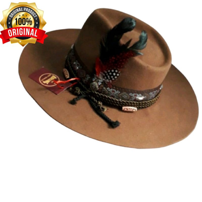 Topi Laken Fedora Brown Etnic Topi Pria Classic Bahan Kulit Wool Inport Topi Import