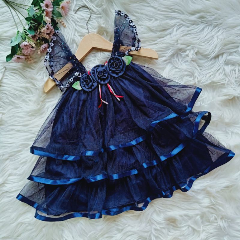 A8 dress pesta anak / gaun anak bayi / baju pesta anak 6 - 12 bulan-Navy
