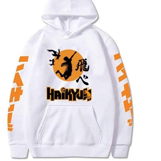 ♘ jaket sweater hoodie haikyuu karasuno logo - Putih, Allsize anak ✮