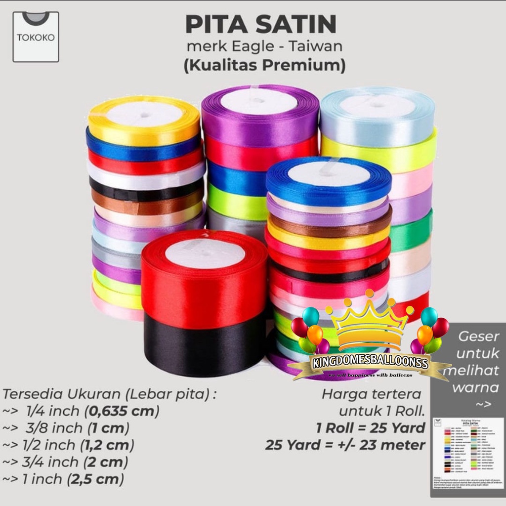 

Pita Satin / Kain 1/4 inch Warna Polos