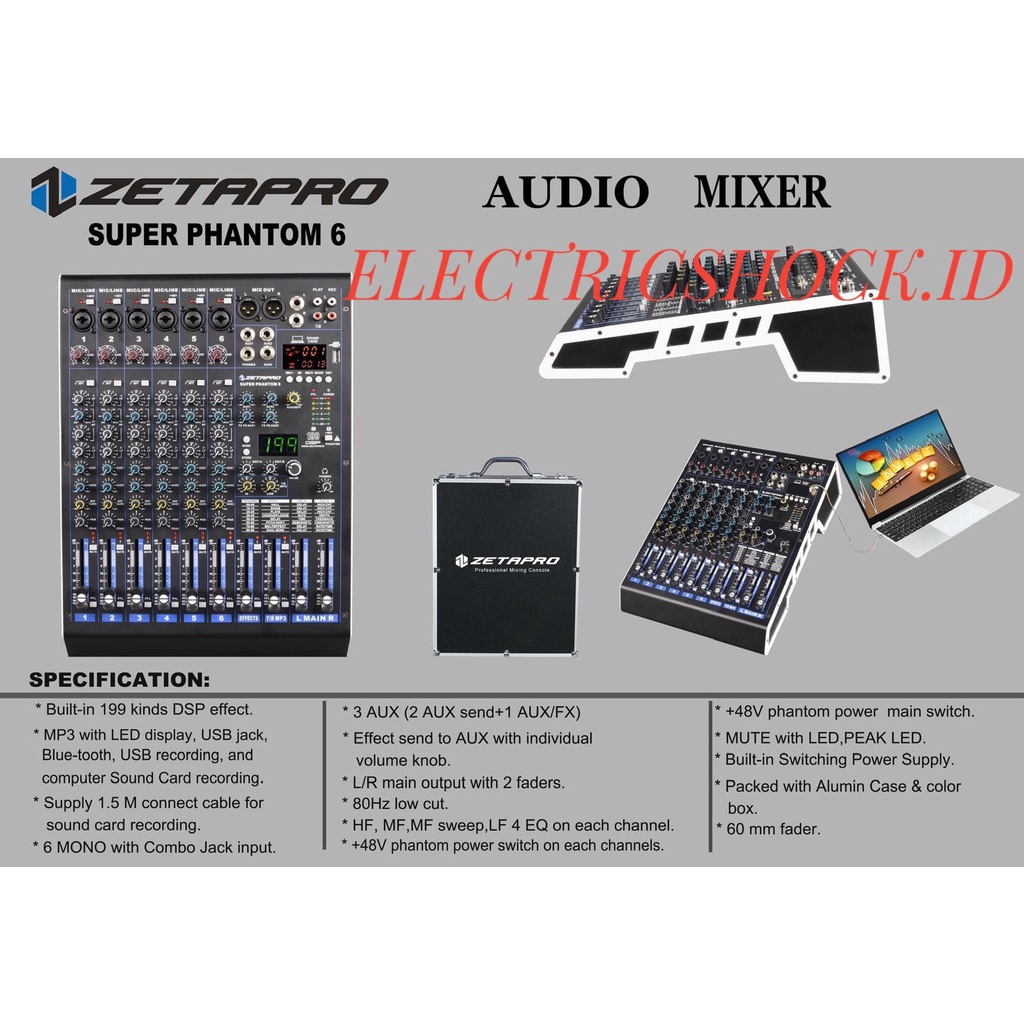 MIXER AUDIO ZETAPRO SUPER PHANTOM 6 ORIGINAL 6 CHANNEL