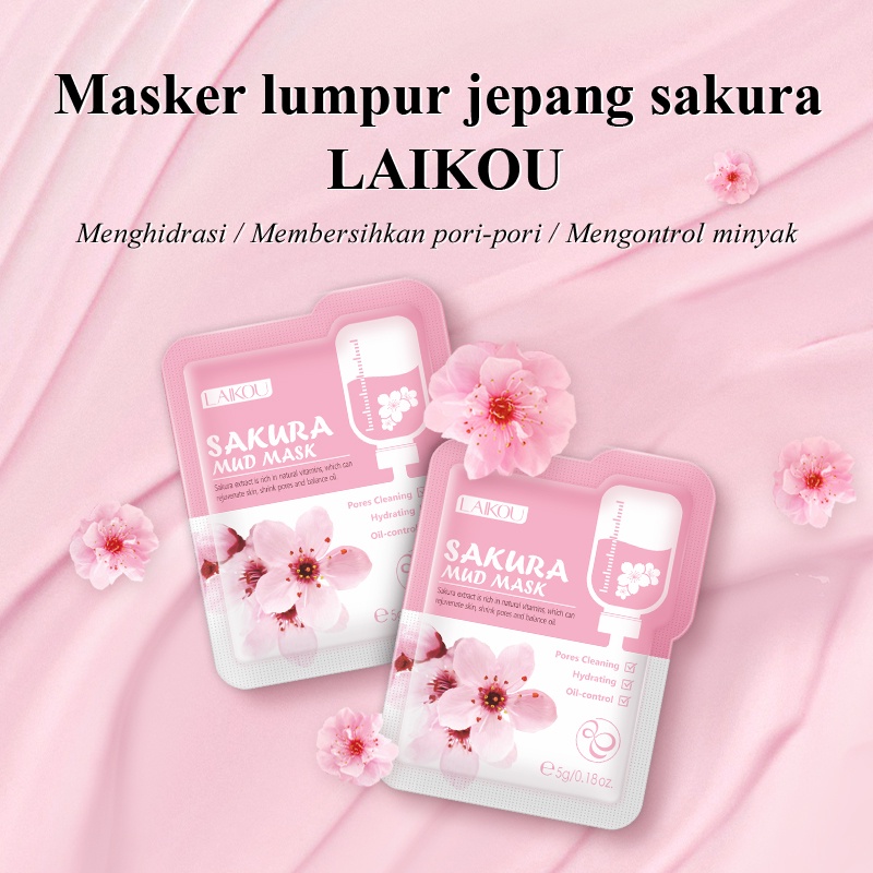 LAIKOU Masker Lumpur Sakura Membersihkan Komedo Hitam Komedo Putih Masker Tanah Liat 5g