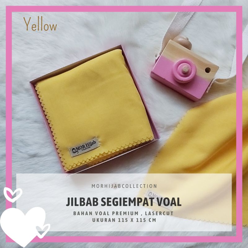 MOR Hijab - Jilbab Segiempat Voal Premium LaserCut Polos Hijab Warna Kuning