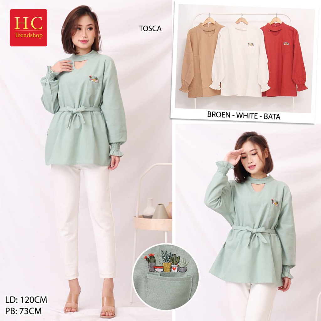 Atasan Tunik bordir Bahan Katun linen motif polos