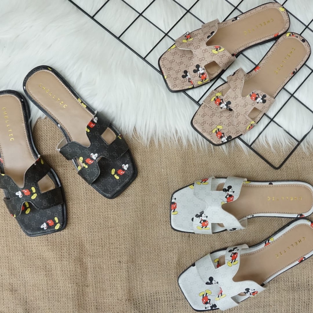 Sendal Flat Wanita Selop Kokop Slip On|Sandal Teplek Cewek Casual Aksen Printing Gratis Ongkir/Cod