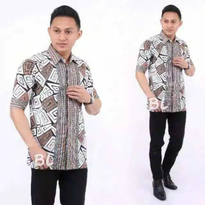 BSWART Batik HRB026 kenongo Hem Pendek anjani biru Pekalongan M L XL Batik Pria MURAH Modern Grosir-Ge Cklt.