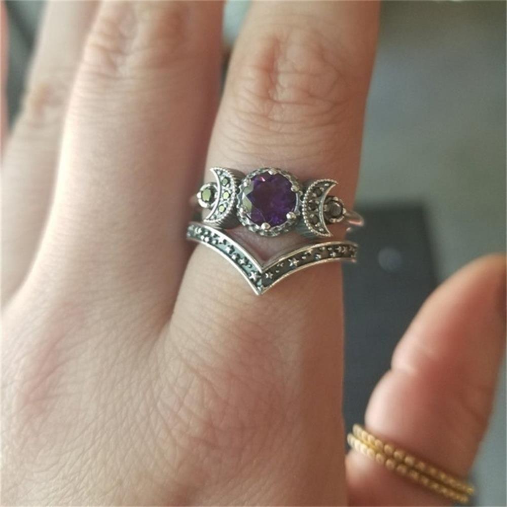 Cincin Nanas Triple Moon Desain Baru Gaya Gothic Untuk Wanita Pria Tunangan Pernikahan